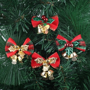 Weihnachtsbaum Schleifen Hängende Dekoration Mit Metallglocken Stechpalmenblättern Rote Karierte Samtschleife Für Feiertagsparty