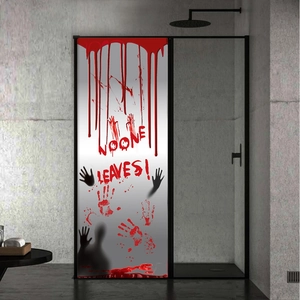 Halloween Sticker de Porte Empreintes Sanglantes Poster Silhouette Ombre Horreur No One Leaves Imprimé PE Décoration Fête