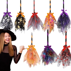 Ensemble de balais de sorcière Halloween en résille aux motifs variés pour cosplay de fête
