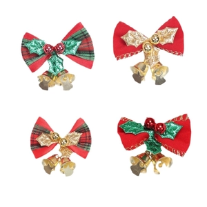 Weihnachtsbaumschmuck Set mit Mini Samtschleifen, goldenen Blättern und Glöckchen