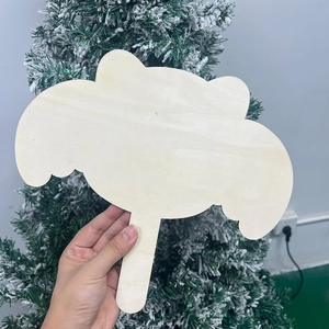 Close-up of a natural wood DIY handheld prop with wings for Halloween party decoration