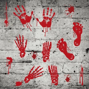 Detailed realistic Halloween bloody handprints and footprints window static stickers set