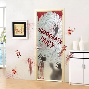 Détails des autocollants de fenêtre Bloodbath Party avec éclaboussures de sang et empreintes