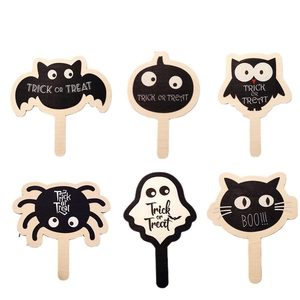Set of 6 Halloween wooden photo props featuring ghosts, pumpkins, and bats for party decor