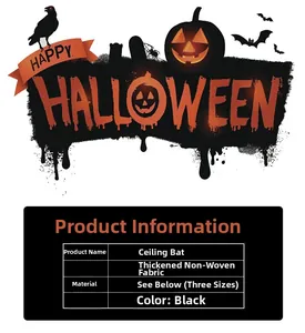 Detailed size specifications for Halloween black non-woven bat hanging decorations