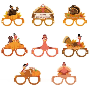 Set of 8 Thanksgiving party paper glasses with pumpkin and turkey festive designs
