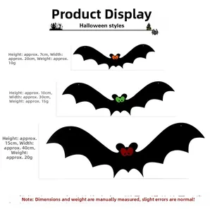 Three sizes of black Halloween bat hanging decorations with colorful eyes for party decor