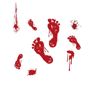 Detail of Halloween blood footprints and splatter stickers for window decoration