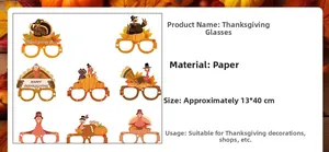 Σετ 8 χάρτινα γυαλιά Thanksgiving με σχέδια γαλοπούλας και κολοκύθας, μέγεθος 13x40cm