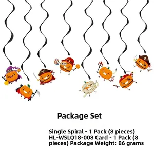 Set of 8 Halloween hanging swirls featuring cartoon pumpkin characters in various costumes