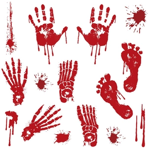 Detailed sheet of realistic bloody handprints and footprints Halloween window decals