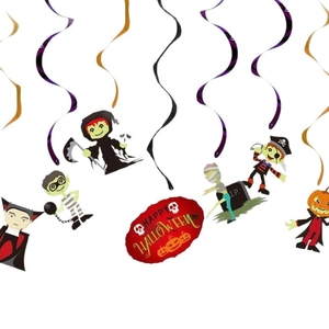 Decorazioni a spirale di Halloween con vampiri, fantasmi e mummie per feste a tema