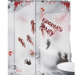 Stickers Halloween de mains ensanglantées avec texte Bloodbath Party pour fenêtres