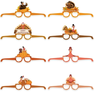 Thanksgiving Day Paper Glasses Turkey Pumpkin Maple Leaf Decorative Eyewear Frame For Party Holiday Celebration Photo Props