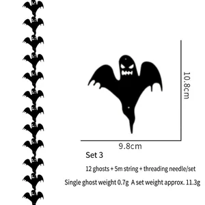Detail of Halloween ghost hanging decor kit with 12 pieces and 5m string for party setup