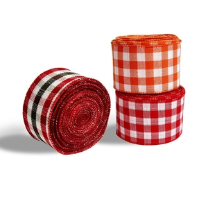 Christmas plaid ribbon set with red white and green patterns for gift wrapping decor