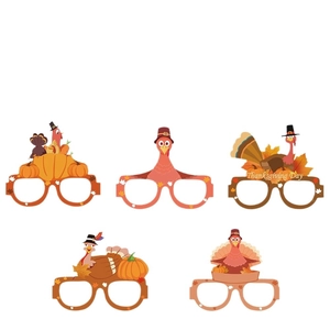 5-pack Thanksgiving paper glasses featuring turkey and pumpkin designs for holiday parties