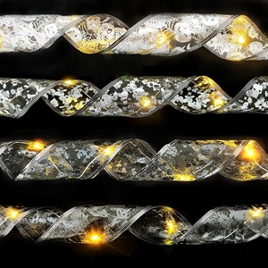 Halloween LED Glowing Mesh Ribbon Double Layer Hot Stamping Skeleton Pumpkin Spider Web Decorative Ribbon For Party Home Decor