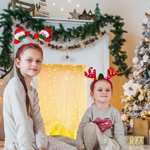 Diademas de Navidad con luces LED de muñeco de nieve y cuernos de reno para niños