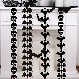 Halloween Hanging Decoration Black Nonwoven Fabric Garland Bat Skull Ghost Silhouette Banner For Haunted House Party Decor