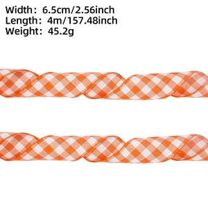 Close-up of 6.5cm wide red and white plaid ribbon showing detailed woven texture and dimensions