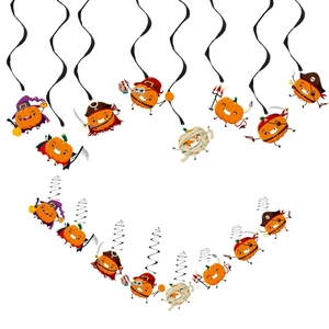 Detailed set of Halloween spiral decorations featuring cute pirate and witch pumpkins