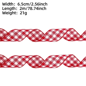 Close-up of red and white gingham ribbon with wavy folds for Christmas gift wrapping