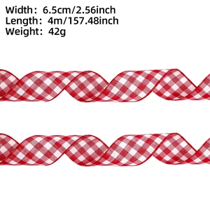 Detailed size specifications for 6.5cm wide red and white gingham Christmas ribbon