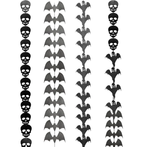 Halloween black hanging decorations with skull, bat and ghost silhouettes for party decor