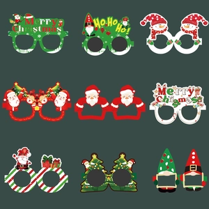 Christmas Paper Glasses Frames Cartoon Santa Claus Snowman Reindeer Tree Holiday Party Decorations Photo Props Accessories