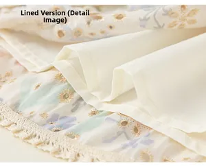 Gros plan sur la broderie florale et la dentelle d'une robe d'été avec doublure