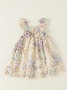 Robe fleurie pour fille de style français avec col à volants et broderie anglaise