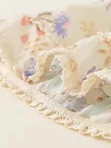 Robe fleurie française pour filles avec broderie dorée et dentelle ondulée fine