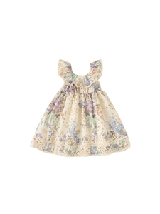 Robe sans manches en coton à fleurs pour bébés filles avec volants et dentelle