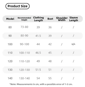 Tableau des tailles détaillé pour maillot de bain fille de 80 à 140 avec mensurations