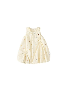 Sleeveless embroidered bubble hem dress for girls with button detail and floral pattern