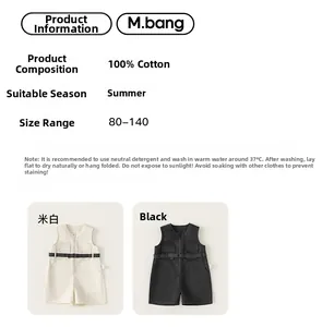 Size chart for kids cotton sleeveless summer jumpsuits in beige and black colors