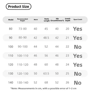 Detailed size chart for girls' summer pants showing waist and length measurements
