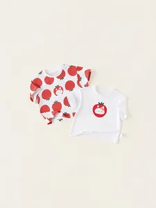 Maglietta a Maniche Corte in Cotone Stampato per Bambine Cartone Animato Fragola Coniglio Top Estivo Comodo Traspirante Abbigliamento Bambini