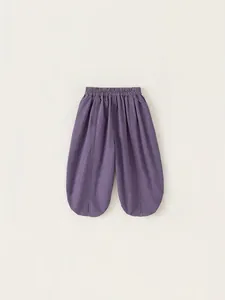 Girl's purple wide-leg balloon pants with high elastic waist and stylish side slit hems