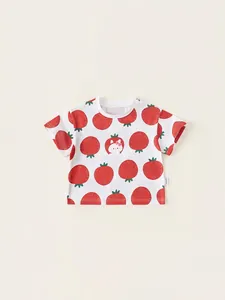 T-shirt in cotone bianco per bambine con stampa di fragole e grafica di coniglietto