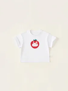 T-shirt da bambina in cotone bianco con stampa a fumetti di fragola e coniglio