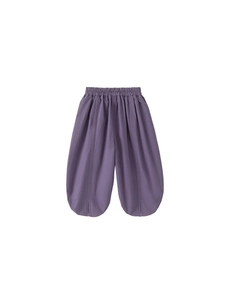 Girls lightweight purple cotton lantern pants with elastic waist and side slit leg cuffs