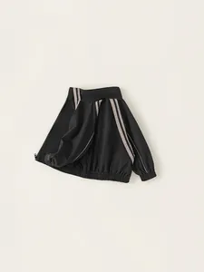 Boys' black sports jacket with beige side stripes and standing collar for spring