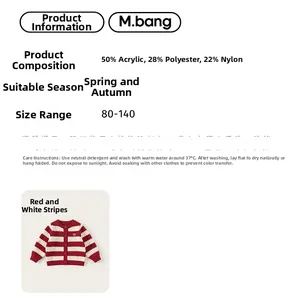 Detailed fabric composition and size guide for red striped knit cardigan for girls
