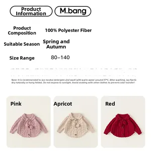 Detail of baby knit cardigans in pink and apricot with 100% polyester fabric info