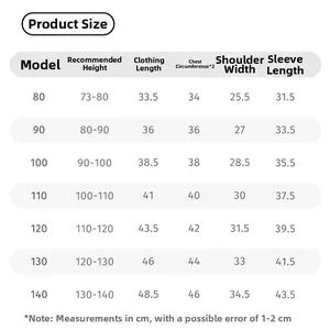 Size chart for girls red bow cardigan with height and measurement details in cm