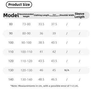 Detailed size guide table for girls' knitted cardigan from 80cm to 140cm height