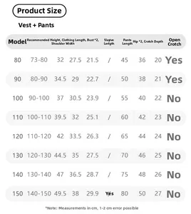 Guide des tailles détaillé pour ensemble gilet en jean et pantalon large fille