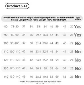Size chart for boys' New Chinese style two-piece outfit with height and body measurements